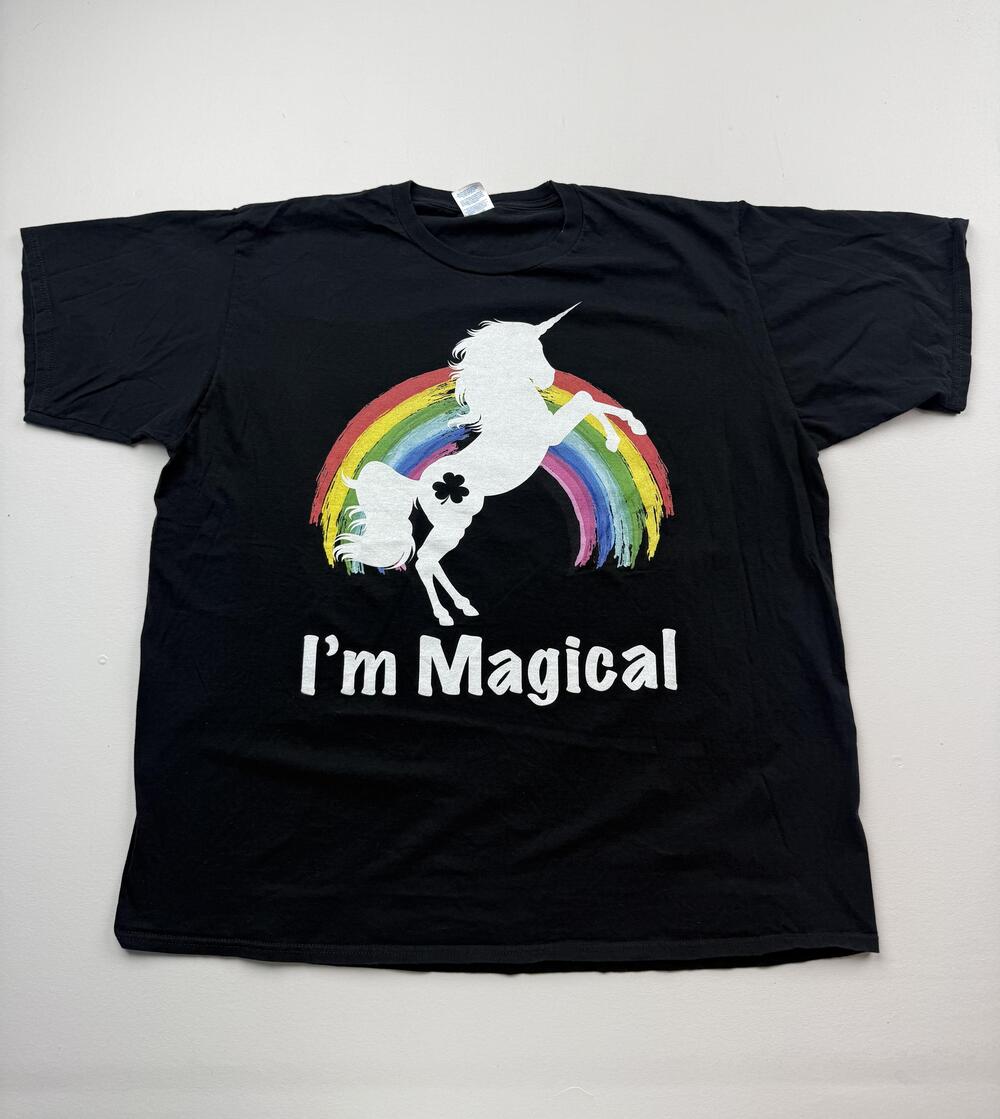 Port & Company Shirt Mens 2XL Black I'm Magical Unicorn Rainbow Graphic Tee